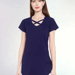 Boldwink Women V-Neck Cut Outs Slim Fit T-shirt-image-59