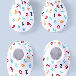 Babyhug 100% Cotton Mittens & Booties Set Numbers Print - White-24