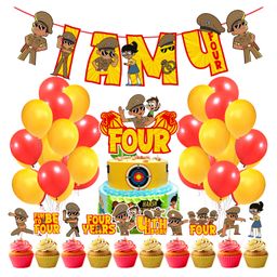 Zyozi Little Singham Theme 4th Birthday for Boys Birthday Decoration Kit, Yellow And Red - Pack of 37-image-93