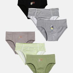 Mackly Pack Of 6 Striped & Astronaut Printed Briefs - Grey Green & Black-image-90