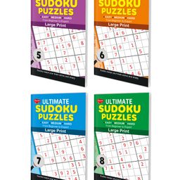 Sawan Present Set Of 4 Ultimate Sudoku Puzzles  Easy Medium Hard 5 To 8  Large Print with Answers-14