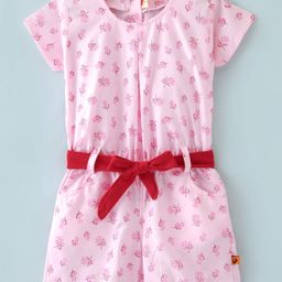Dew Drops Sinker Half SleevesFloral Printed Jumpsuit - Pink-picture-16