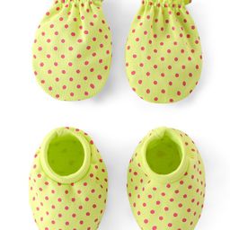 Babyhug 100% Cotton Mittens & Booties Polka Dots Print - Green-image-0