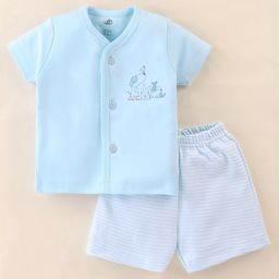 Zero Interlock Knit Half Sleeves Night Suit Puppy Print - Sky Blue-image-9