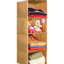 PrettyKrafts Hanging 4 Shelves Wardrobe Organiser , Beige-0