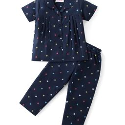 Babyhug Cotton Woven Half Sleeves Collar Neck Night Suit with Polka Dots Print - Navy Blue-image-45