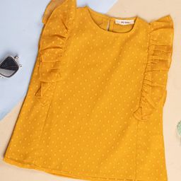 PURPLE UNITED KIDS Frill Sleeves Swiss Dots Designed Top - Mustard-image-89