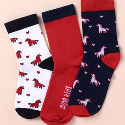 Pine Kids Knit Ankle Length Silvadur Antimicrobial Unicorn Designed Socks Pack Of 3 ( Color May Vary )-image-79