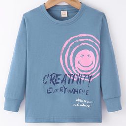 Olio Kids Cotton Knit Full Sleeves T-Shirts with Text Print - Blue-image-25