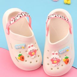 Oh! Pair Slip On Clogs With Back Strap Closure & Bunny Applique - White-3
