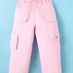 Olio Kids Cotton Woven Full Length Solid Colour Trousers with Cargo  Pockets - Pink-image-24