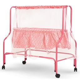 BAYBEE Cuddle Swing Cradle for New Born Baby Bedding Set with Mosquito Net Jhula Palna with Swing Bed | Baby Sleeping Swing Cradle - Pink-image-16