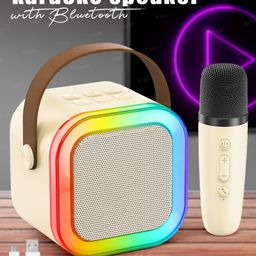 Fiddlerz Bluetooth Karaoke Speaker for Kids with Handheld 1 Mic, Learning Toy with Voice Recording, Bluetooth and USB(cream)-26