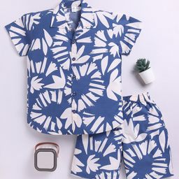 Clt.s Cotton Woven Half Sleeves Abstract Printed Coordinating Night Suit Set - Blue-picture-19