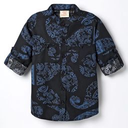 Rikidoos Full Sleeves Paisley Printed Shirt - Navy Blue-image-1