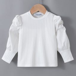 Mark & Mia Full Puffed Sleeves Solid Color Top - White-image-35