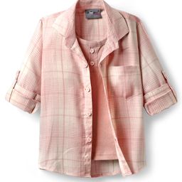 Dapper Dudes Full Sleeves Checked Shirt With Attached Tee - Pink-image-76