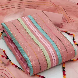 SAINOOR Striped Embroidered Semi-Stitched Dress Material-picture-15