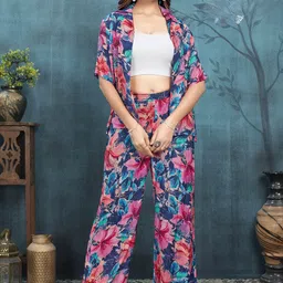 DIVASTRI Printed V-Neck Tunic Jacket& Palazzos Co-Ords-image-15