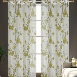 Galaxy Home Decor White & Green 2 Pieces Floral Printed Sheer Window Curtains-image-88