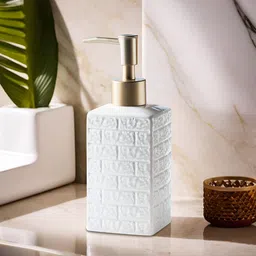 The Better Home White & Gold-Toned Textured Ceramic Glossy Soap Dispenser 350 ml-image-10