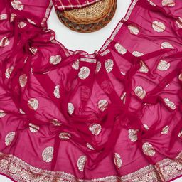 PAYAL CREATION Ethnic Motifs Zari Pure Georgette Saree-image-93