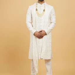Twamev Men Embroidered Stone work Sherwani Set with Dupatta-image-42