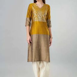 Rangmanch by Pantaloons Yellow & Grey Woven Straight Kurta-image-54