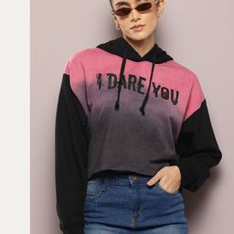 Kook N Keech Colourblocked Slang-Printed Hooded Crop Sweatshirt-image-5