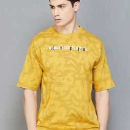 KAPPA Yellow Cotton Regular Fit Printed Sports T-Shirt-image-34