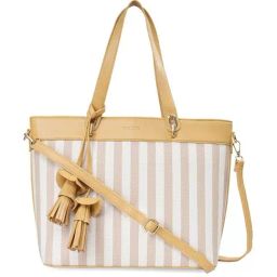 Sugarush Emmiline Mustard PU Striped Tote Handbag-image-21