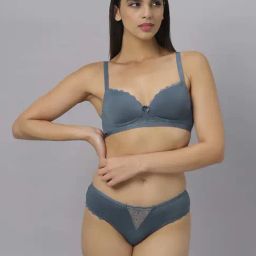 Soie Grey Plain Bra Panty Set-21