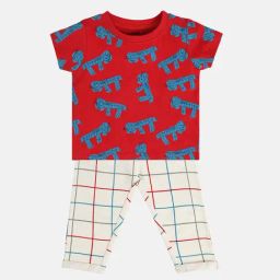 MINIKLUB Boys Red & Cream Printed T-Shirt with Pants-image-89