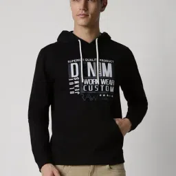 Peter England Black Slim Fit Printed Hooded Sweatshirt-image-68