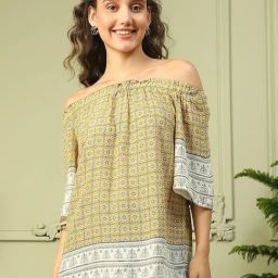 Oxolloxo Yellow Boxy Fit Printed Top-image-93