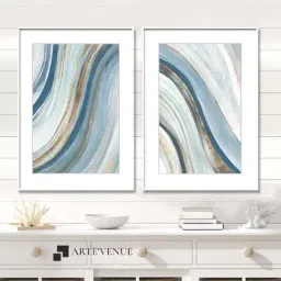 ARTE'VENUE Azure Blue Blue & Grey Paper Wall Arts - Set of 2 (13 X 18 inch Each)-21
