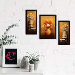 eCraftIndia Set of 3 Botanical and Floral Satin Matt Textured UV Art Painting-25