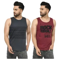 Rigo Men's Multi-Coloured Cotton Sleeveless Slim Fit T-Shirt - Pack of 2-image-44