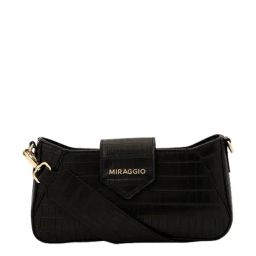 Miraggio Isabella Black Textured Large Shoulder Handbag-image-56