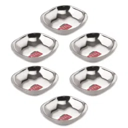 HAZEL Steel Dessert Silver Plate Square Shaped for Snacks, Breakfast Set Of 6 260 ml each, Silver-image-24