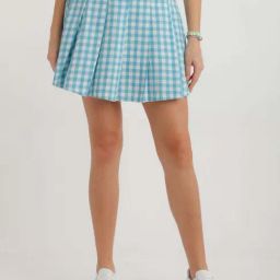 zink london zink Z Blue Cotton Chequered A-Line Skirt-picture-39