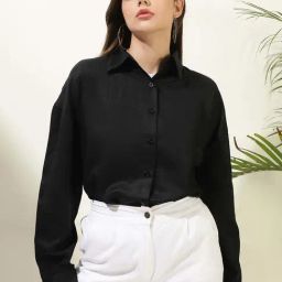 Kotty Black Cotton Plain Shirt-image-37