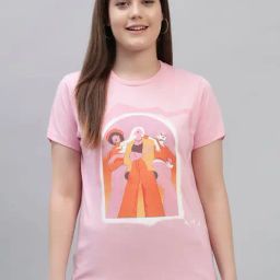 Cantabil Pink Regular Fit Graphic T Shirt-41