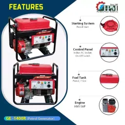 HPM Petrol 4.4 Amp Recoil Start Portable Generator 1.2 kVA Maximum Output, GE-1400R image 2