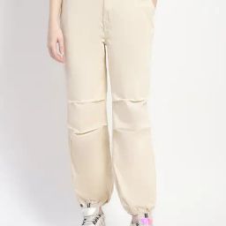 MADAME Off White Cotton Relaxed Fit High Rise Joggers-picture-25