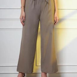 FITHUB Light Grey Straight Fit High Rise Trousers-image-97