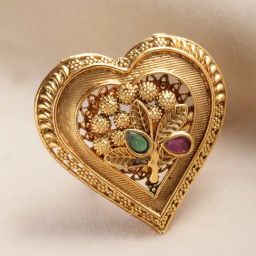 Panash Gold Plated Red & Green Stone Heart Shaped Finger Ring-14