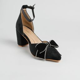 PURPLEHUNT Printed PU Slim Heeled with Bows-3