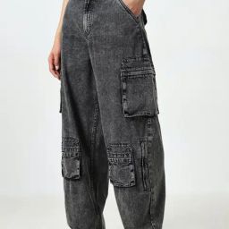 Nuon by Westside Grey Relaxed-Fit High-Rise Denim Cargo Jeans-image-90