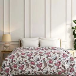 India Circus Pink Cotton 140 TC 110 GSM Blossom And Boughs Single Quilt Rajais-image-14